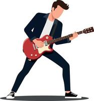 Musician playing electric guitar in stylish attire with dynamic pose, minimal illustration vector