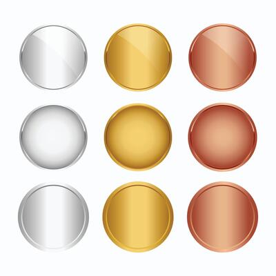 Set of Gold Silver and Bronze Awards, Blank Medals Realistic Illustration
