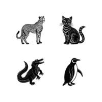 Set of black and white cat silhouettes in a cute and artistic style vector