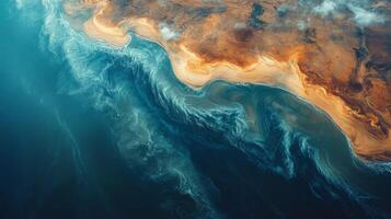 High-resolution satellite data reveals intricate patterns of coastal erosion and sediment transport along the shoreline, aiding geospatial analysis and monitoring activities. photo