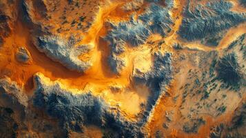Satellite technology provides insights into the geographic features of a vast, rugged terrain illuminated by sunlight. This analysis focuses on landforms and water routes. photo