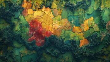 Detailed examination of diverse agricultural zones within a verdant setting highlights the use of satellite technology for monitoring land use. photo