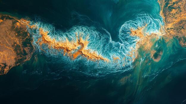 Advanced satellite technology monitors intricate interactions between ocean currents and terrestrial features. Data collected supports geospatial analysis and environmental studies. photo