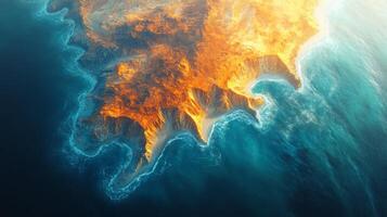 Advanced satellite technology captures a coastal area illuminated by sunlight, showcasing landforms and ocean interaction in real-time for telemetry analysis and surveillance. photo