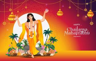 Happy Chaitanya Mahaprabhu Jayanti background with elegant gradient concept vector