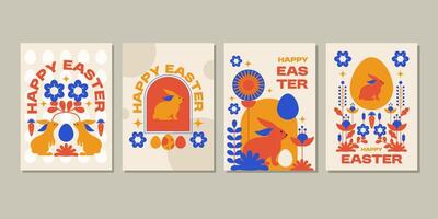 happy easter greeting template collection with flat design concept vector