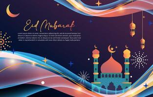 modern eid mubarak background, with colorful wave concept vector