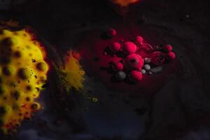 Color abstraction. Creative macro photography of bubbles in liquid. photo
