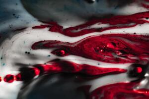Color abstraction of oil in water. A close up of a round object. photo