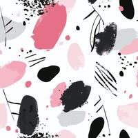 abstract seamless pattern with black, pink and white paint strokes vector