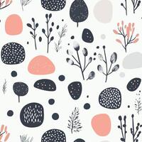 a pattern with plants and rocks vector