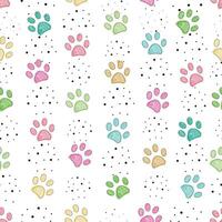 Colorful paw prints with dots seamless pattern vector