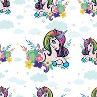 Unicorn pattern with flowers vector