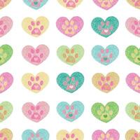 Doodle hearts with paw prints seamless pattern vector