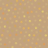 Golden colored paw print seamless fabric design repeated pattern with light brown vector