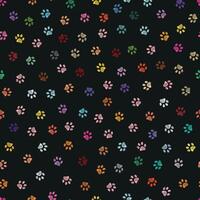 Multi colored vibrant paw print seamless fabric design repeated pattern vector