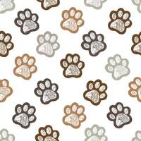 Brown doodle colored paw prints seamless fabric design pattern vector