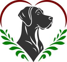 Great Dane Silhouette with Heart and Leaves vector
