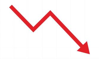 Red downward trend graph, signifying decline. vector