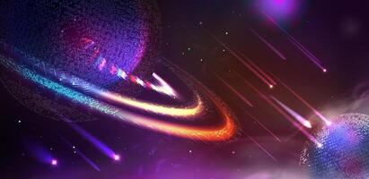 Futuristic space abstract background. Futuristic hi-tech HUD element. Space y2k banner with planets, stars and comets. vector