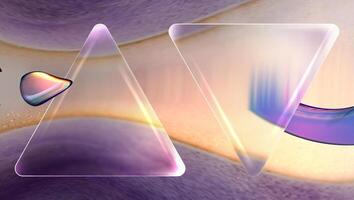 Transparent matt triangular glass plates on the background of multicolored noise dots. Glass abstract liquid 3d holographics. Effect of falling grains of sand in an hourglass. vector