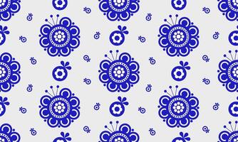 a detailed pattern composed of geometric designs with blue flowers on white background , design for fabric or various pattern printing works. vector