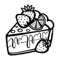 Slice of cheesecake with strawberry coloring page. vector