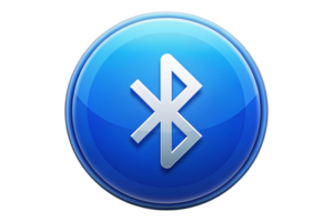 High quality glossy Bluetooth icon with futuristic blue theme, symbolizing data transfer and wireless technology png