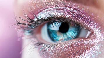 A close up of a woman's eye with glitter photo