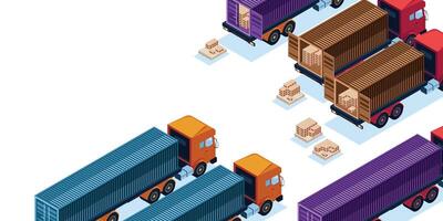 PACKAGE LOADING ILLUSTRATION - TRUCK PARKING PARALLEL TO LOAD THE BOX PACKAGE vector