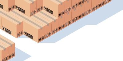 DELIVERY OF GOODS ILLUSTRATION, STACK OF WIDE LARGE BOX, COPY SPACE AT BOTTOM RIGHT vector