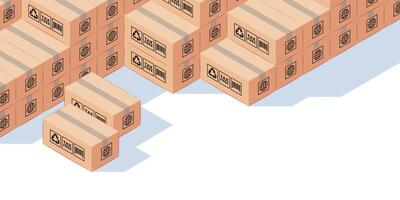DELIVERY OF GOODS ILLUSTRATION, STACK OF LONG SMALL BOX, COPY SPACE AT BOTTOM RIGHT vector