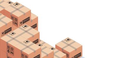 DELIVERY OF GOODS ILLUSTRATION, STACK OF LARGE SQUARE BOX, COPY SPACE AT TOP RIGHT vector