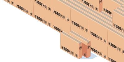 DELIVERY OF GOODS ILLUSTRATION, STACK OF SLIM LARGE BOX, COPY SPACE AT BOTTOM LEFT vector