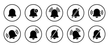 Notification bell, alarm, reminder icon set collection on circle line vector