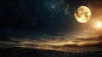 A full moon over the desert with stars photo