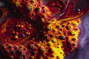 Color abstraction. Creative macro photography of bubbles in liquid. photo
