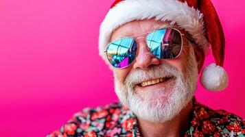 A man wearing sunglasses and a santa hat photo