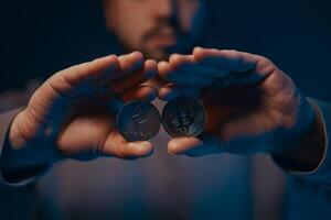 Cryptocurrency hype. Bitcoin markets. Yak man mined bitcoin. photo