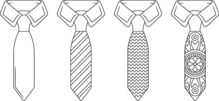 Set of Necktie Designs with Various Patterns Coloring Page vector