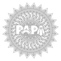PAPA Mandala with Mustache and Tie - Black and White Father's Day Illustration vector