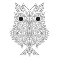 Ornate Owl with Intricate Patterns - Black and White Coloring Page vector