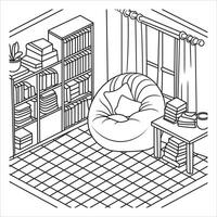 Home Library with Window and Cozy Seating vector