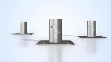 Base Plates on a Light Reflective Floor. Stylized Pole Mounting Base 3D. 4K video