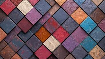 Colorful tiles on a wall with a geometric pattern photo