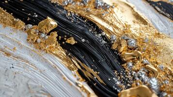 Gold, silver, and black paint on a white background photo
