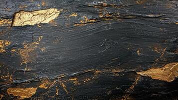An abstract painting of gold and black paint photo