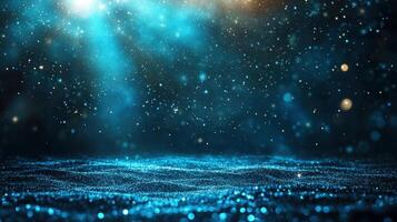 Abstract blue space with stars and light photo