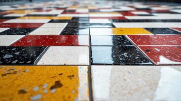 A tile floor with a checkered pattern photo