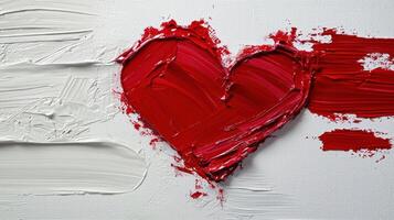 A heart painted in red and white paint on a white background photo